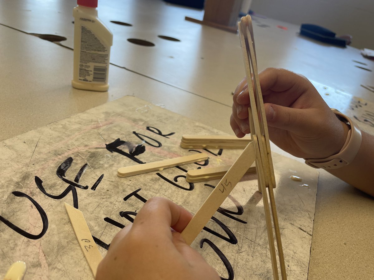 mrdulberger's tweet photo. While designing and building her phone stand in I&I today, this student learned to use hand tools to make angled cuts. After a couple iterations she decided 30 degrees would work best for her design. #MIMSCTE https://t.co/v3RVL3A9dh