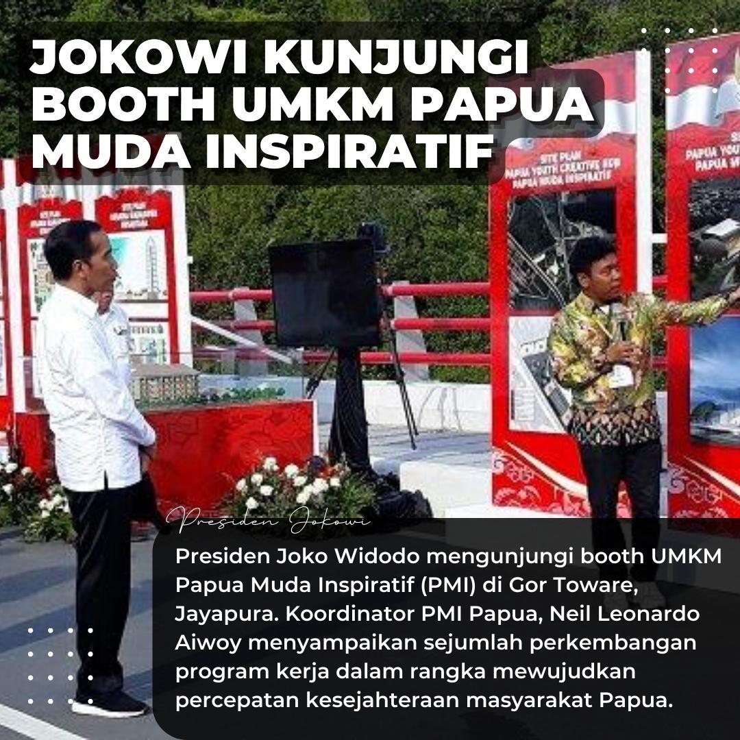 EdwinFitriani's tweet photo. Prsiden Joko Widodo mengunjungi booth UMKM Papua Muda Inspiratif (PMI) di Gor Toware, Jayapura.

#BigMouthEp11 JOYFUL JOY DAY persik Mouse youngji iKON
Komnas HAM Jerry Ari Irham Gelora Keadilan 4,4 jt Apri
Auba Chico Burger #Nieuws_idn https://t.co/beXSo775vt