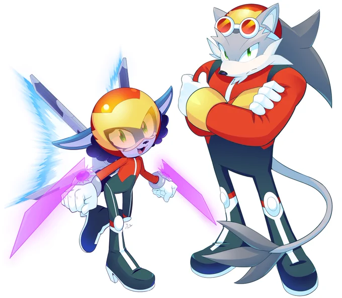 Recently finished commission for Tigershard-R on Deviant art.These are Lamnda XI and Chrome the lion, they're both wearing egg boss uniforms! 