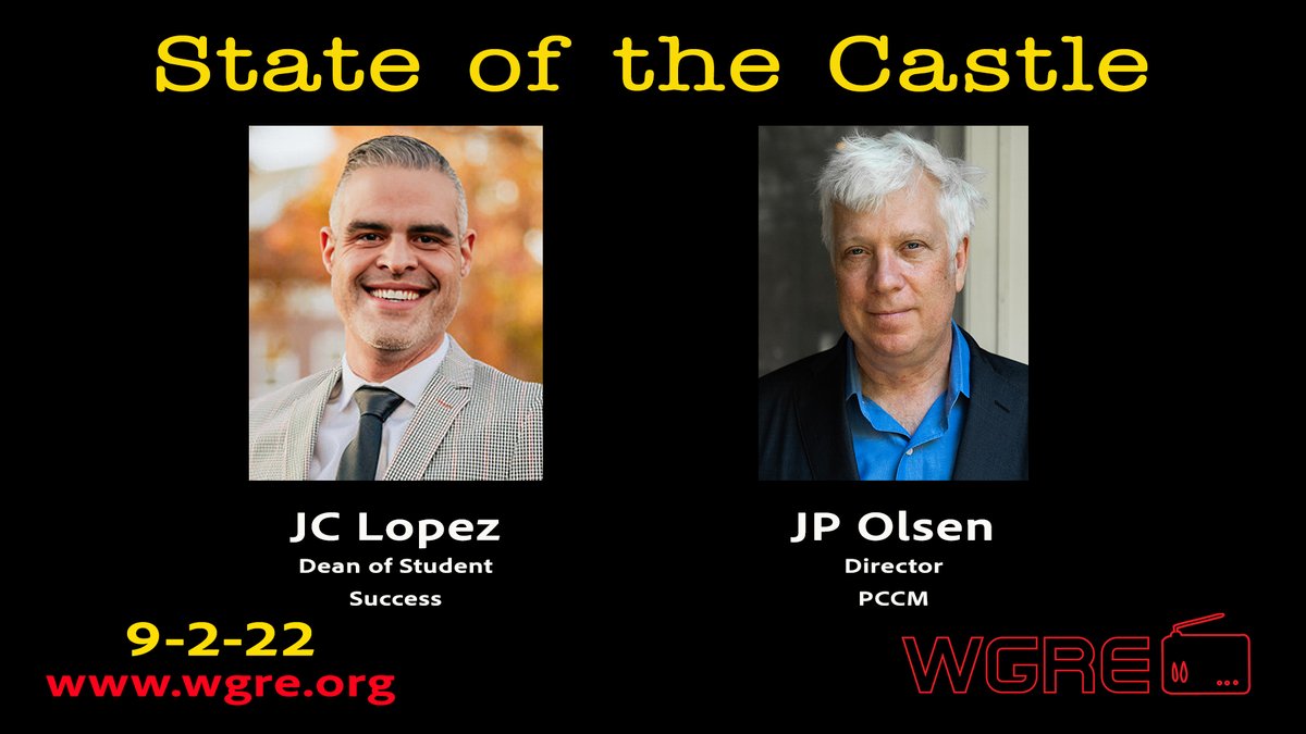 WGRERadio's tweet image. This week on State of the Castle, interviews with Dean of Student Success JC Lopez, and new Director of the PCCM, JP Olsen. You can also hear Thursday&apos;s Tiger Talk, at wgre.org!
#wgre #depauw #newprogramming #weareback