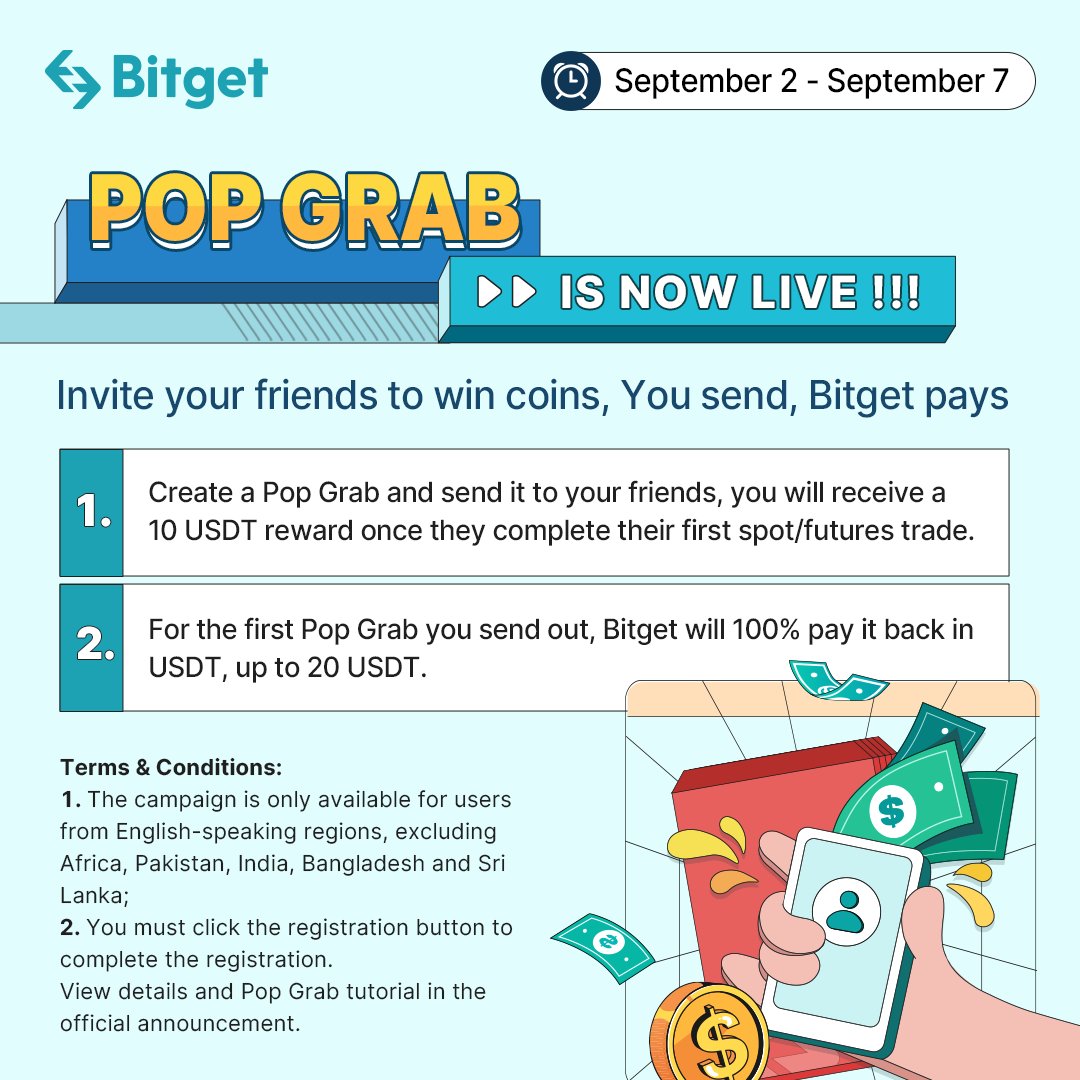 Bitget launches Pop Grab 💙 It sounds sweet, and it is! Send your friends # crypto in a fun way 🔽 ☑️Grab the first #Bitget Pop Grab here -  https://t.co/g6ghy7MFBn ✓Send Pop Grab