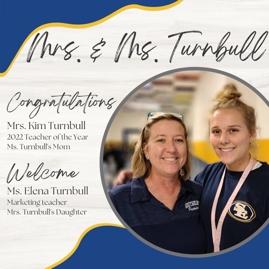 Mrs. Kim Turnbull is our 2022 Teacher of the Year, and we're so excited to have her daughter, Ms. Elena Turnbull, joining our exploratory team this year! 
 #SEMSPatriotPride #rssextraordinary