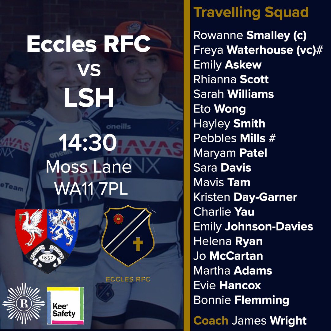 Eccles RFC Ladies Rugby (@ecclesladies) on Twitter photo Here’s your Eccles Ladies travelling to <a href="/LCLadiesRUFC/">Liverpool Collegiate Bluebirds</a> this weekend
Shout out to our sponsors <a href="/RevolutionBars/">Revolution Bars</a> and <a href="/KeeSafetyLtd/">Kee Safety Ltd</a>
#WomensRugby #WRugby #Rugby #RugbyTeam #TeamNews #Team #WomensSport #Sport #SportsTeam #EcclesLadies #Eccles #ManchesterSport #SalfordSport #Salford Here’s your Eccles Ladies travelling to <a href="/LCLadiesRUFC/">Liverpool Collegiate Bluebirds</a> this weekend
Shout out to our sponsors <a href="/RevolutionBars/">Revolution Bars</a> and <a href="/KeeSafetyLtd/">Kee Safety Ltd</a>
#WomensRugby #WRugby #Rugby #RugbyTeam #TeamNews #Team #WomensSport #Sport #SportsTeam #EcclesLadies #Eccles #ManchesterSport #SalfordSport #Salford