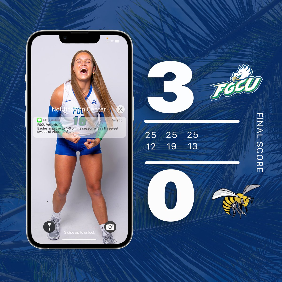 𝙎𝙩𝙖𝙧𝙩𝙞𝙣𝙜 𝙩𝙝𝙚 𝙬𝙚𝙚𝙠𝙚𝙣𝙙 𝙤𝙛𝙛 𝙧𝙞𝙜𝙝𝙩

English with a season-high of 16 kills, including 4 aces. Shomaker added 13 kills. 

FGCU held the Hornets to a .097 hitting % 👀

Back in action TONIGHT! 9 p.m. (ET) v. CSU on Mountain West Network. 

#TakingFlight 🤙🦅🌴