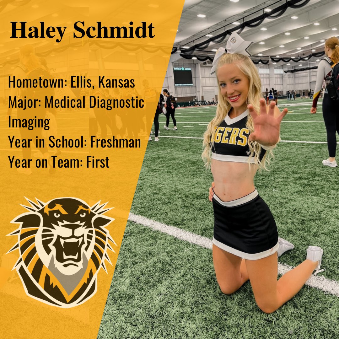 FHSUCheer's tweet photo. Our last rookie to introduce is Haley! Welcome to FHSU Cheer! 🐯 #fhsucheer #firstyearfriday https://t.co/Tc5Goc26B6