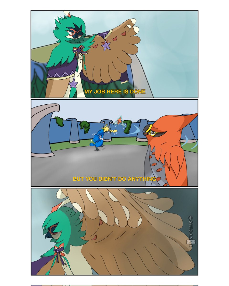 Perquedelle's tweet photo. Just a birb in Pokémon UNITE.
.
.
.
#Pokémon #PokémonUNITE #Decidueye #Talonflame #Cramorant #Rottom #PokéArt #Pokémemes https://t.co/rI1K6tOIwb