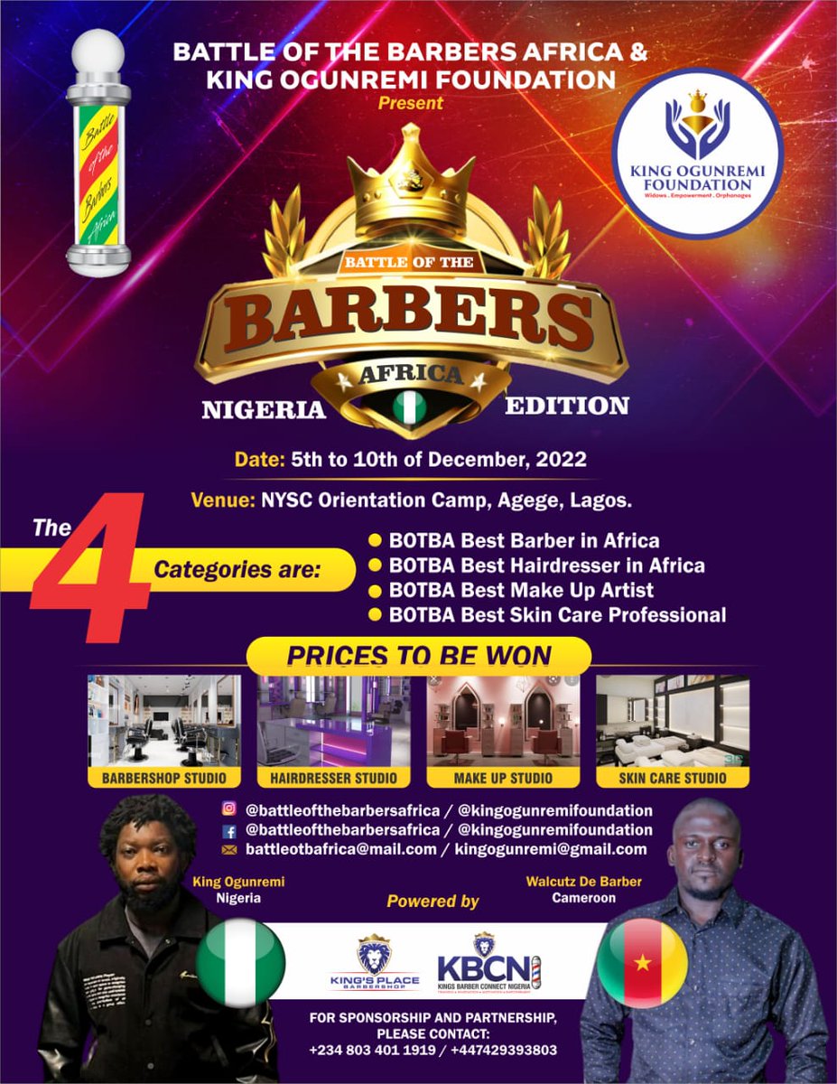EkieWalters's tweet photo. 2 years ago Battle Of The Barbers Africa was born #BOTBA.For de past 2 years we hve brought youths in the beauty industry together in our beautiful country.Just like the name of the competition "Africa".Family we are #BOTBA to Nigeria 🇳🇬. We startam for Limbe nw we dey go Lagos🙏 https://t.co/3YgJ0KRZx0