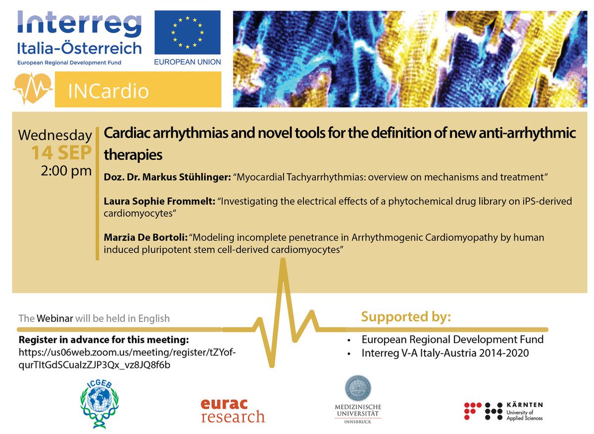 EuracBiomed's tweet photo. ❣️Upcoming #INCardio seminar @imed_tweets with our researchers Laura Sophie Frommelt and Marzia De Bortoli.
🗓️14.09.2022 - 2:00 pm
✏️registrations https://t.co/8KNzF2dzPG
#INCardio #interreg #Itala #Österreich #Tyrol
@FHKaernten @icgeb https://t.co/1C8LbGdufF