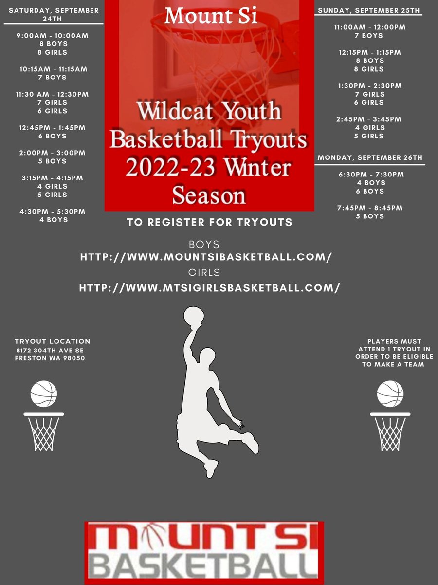 Basketball season is right around the corner! Don’t miss this opportunity to try out for our Wildcat youth basketball programs!