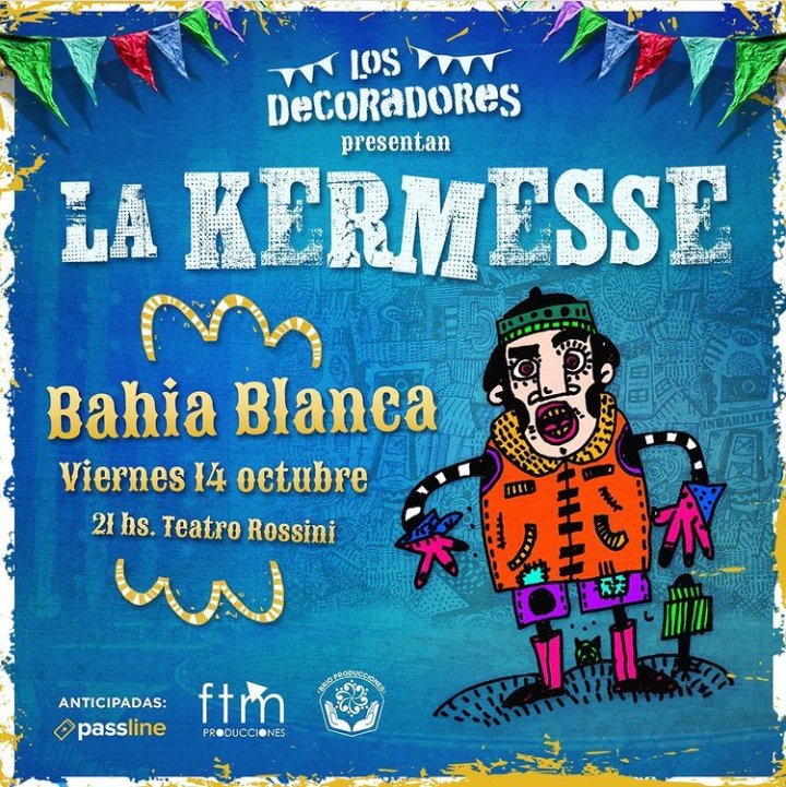📢 ATENCIÓN BAHIA BLANCA!!

Viernes 14 de Octubre | 21 hs.
#LaKermesseEnBahiaBlanca
Teatro Rossini | Mitre 230

ENTRADAS YA DISPONIBLES:

✓ ONLINE: passline.com/eventos/los-de…