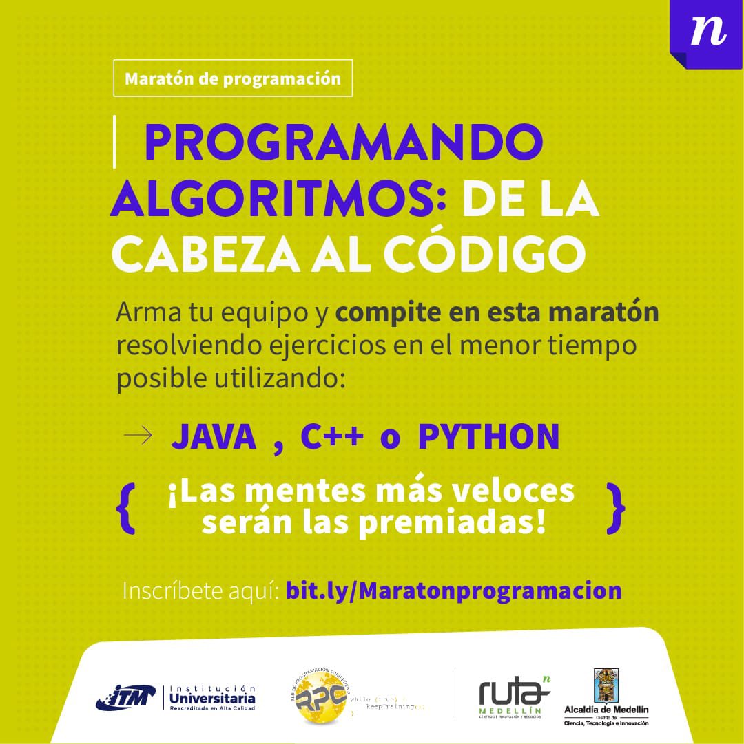 Alejo_VillaG's tweet photo. Acompañando a los futuros programadores del país y el mundo en la maratón: “programando algoritmos: de la cabeza al código” en el @ITMinstitucion de la mano con @Ruta_N y @RedProgramacion https://t.co/N5HYCFYRgP
