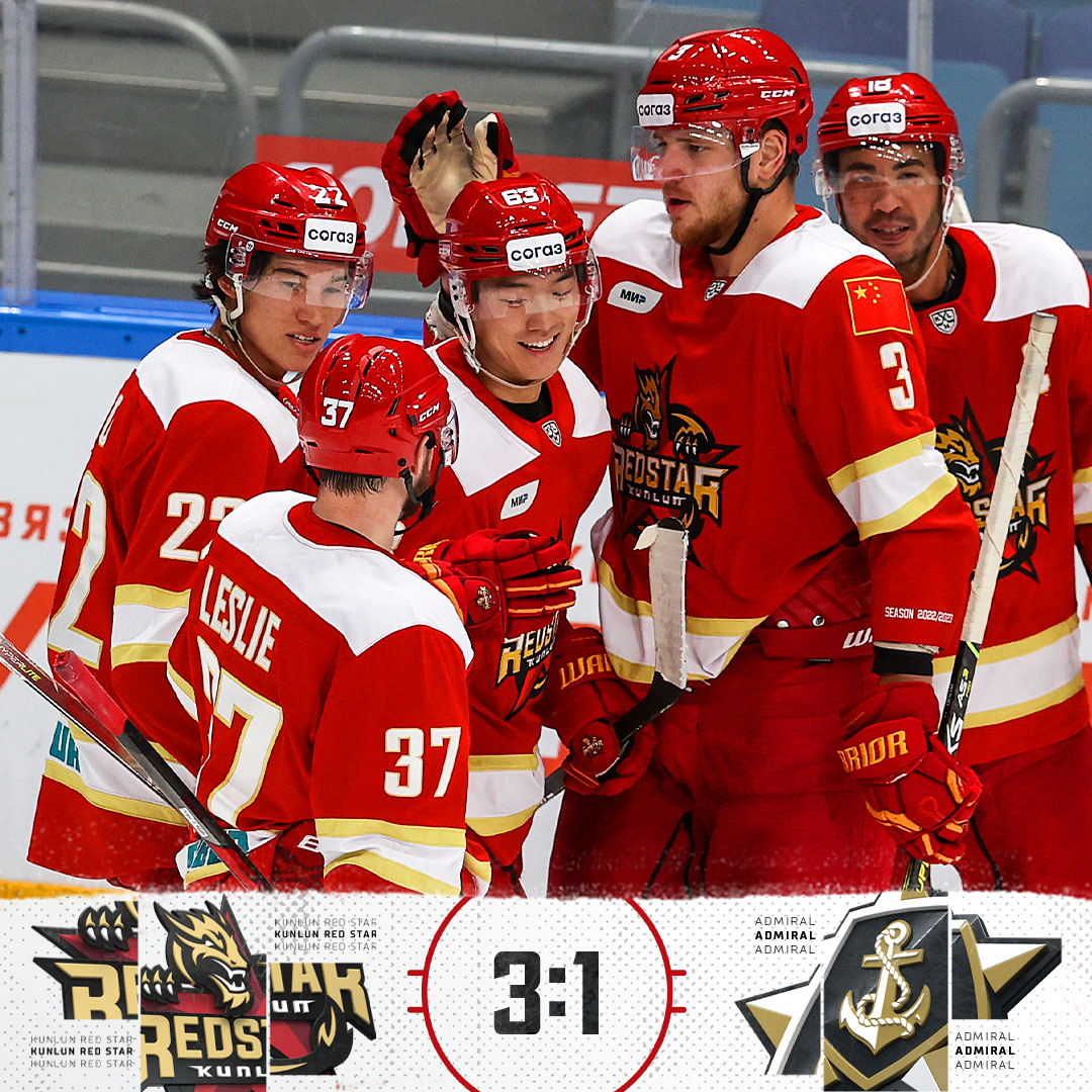 Defenseman Kyle Wood 🇨🇦 scores goal and 2 assists in first KHL career game, Kunlun Red Star defeat Admiral in season opener!