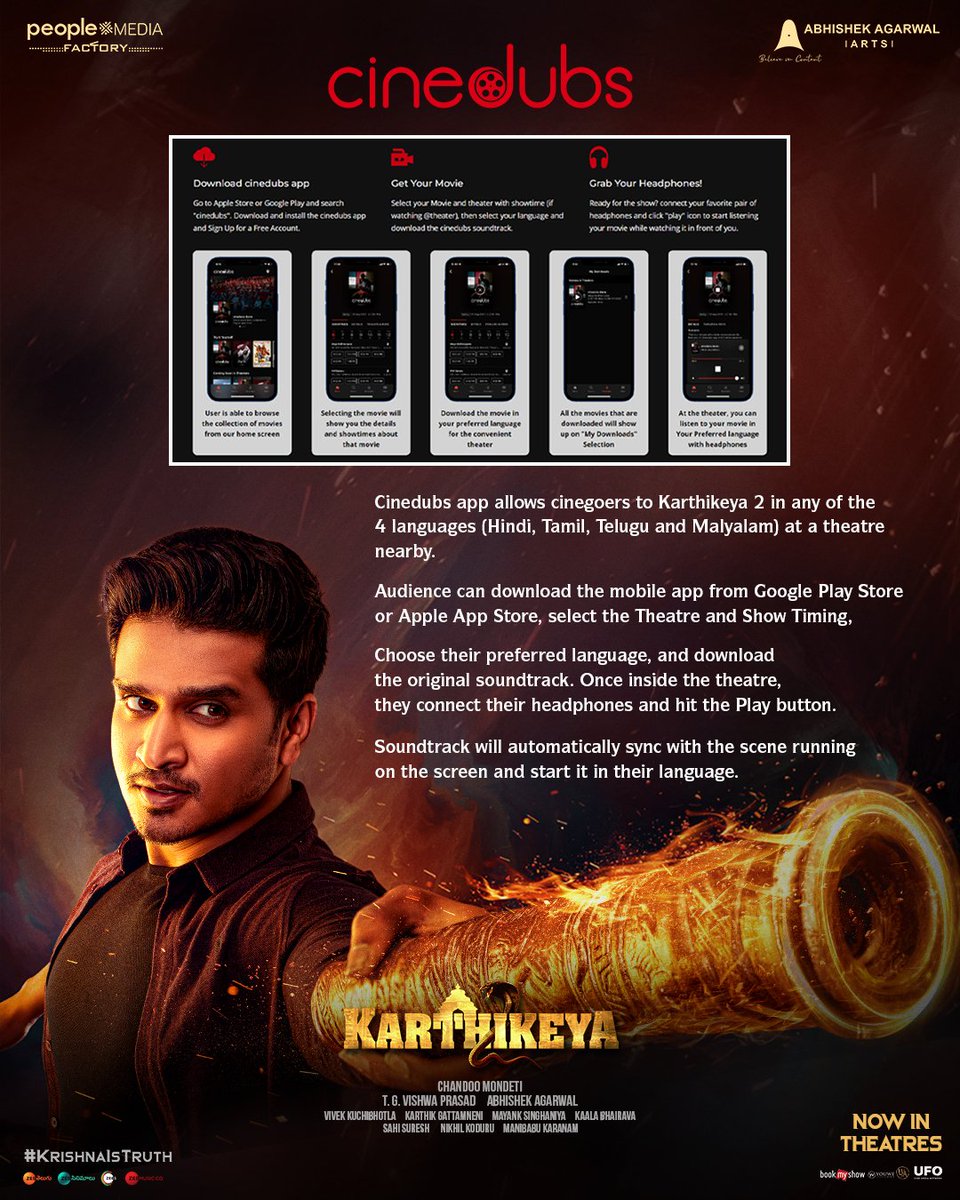 Trends__Nikhil's tweet photo. Epic Blockbuster #Karthikeya2 gets closer to the audience with the @cinedubs_app.
Removing the language barrier and celebrating cinema ♥

#KrishnaIsTruth
#Karthikeya2Hindi

@actor_Nikhil @anupamahere @AnupamPKher @chandoomondeti @AbhishekOfficl @MayankOfficl @vivekkuchibotla https://t.co/y5yWzxJiPM