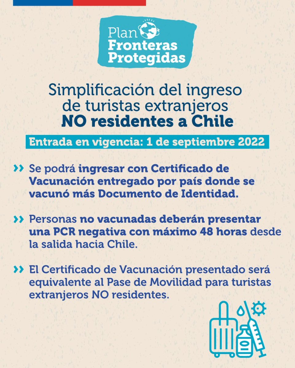 UPFronterizos's tweet photo. 📢Les recordamos estos nuevos requerimientos de entrada de turistas extranjeros a 🇨🇱 👇 https://t.co/VinAQJsj9Q