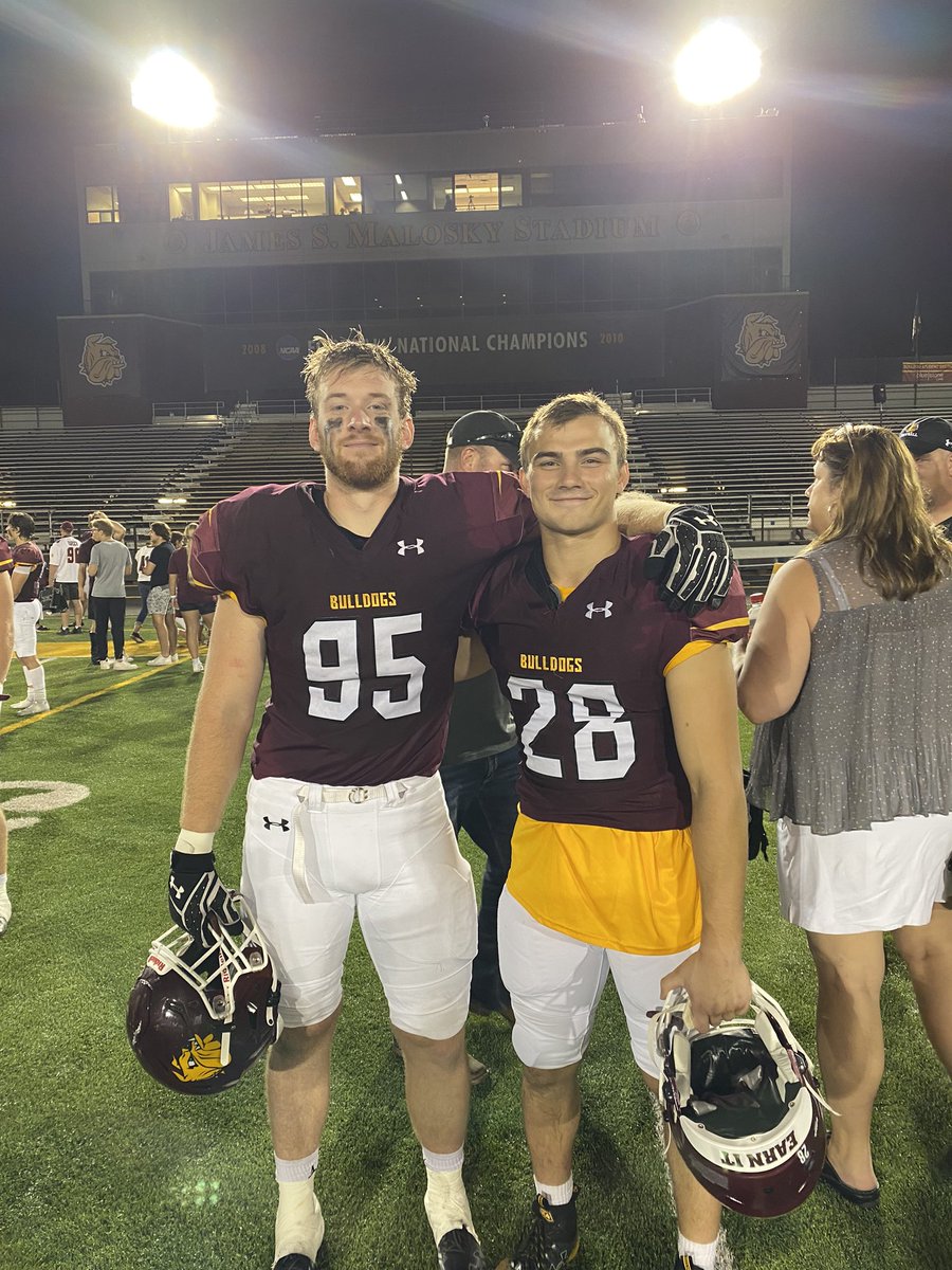 Two former Demons killing it on the field at UMD!!!🐶💛🏈🧡🖤 <a href="/bhsdemonsfb/">Burlington Football</a> <a href="/Zach_wal12/">Zach Wallace</a>