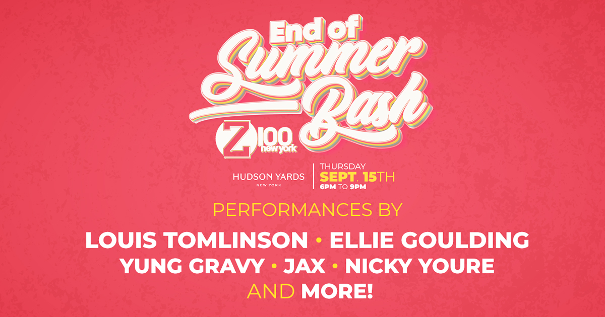 Z100NewYork's tweet image. Ur chance to SKIP THE LINE at our #Z100EndOfSummerBash to see @Louis_Tomlinson, @Jax, @yunggravy &amp;amp; more take the stage! 💜🎉 

👂  during these hours @ Z100.com/listen to win: 

Fri: 2pm, 4pm, 6pm,
Sat: 12pm, 2pm, 4pm, 6pm
Sun:  11am, 1pm, 3pm, 5pm
Mon: 2pm, 4pm, 6pm, 8pm