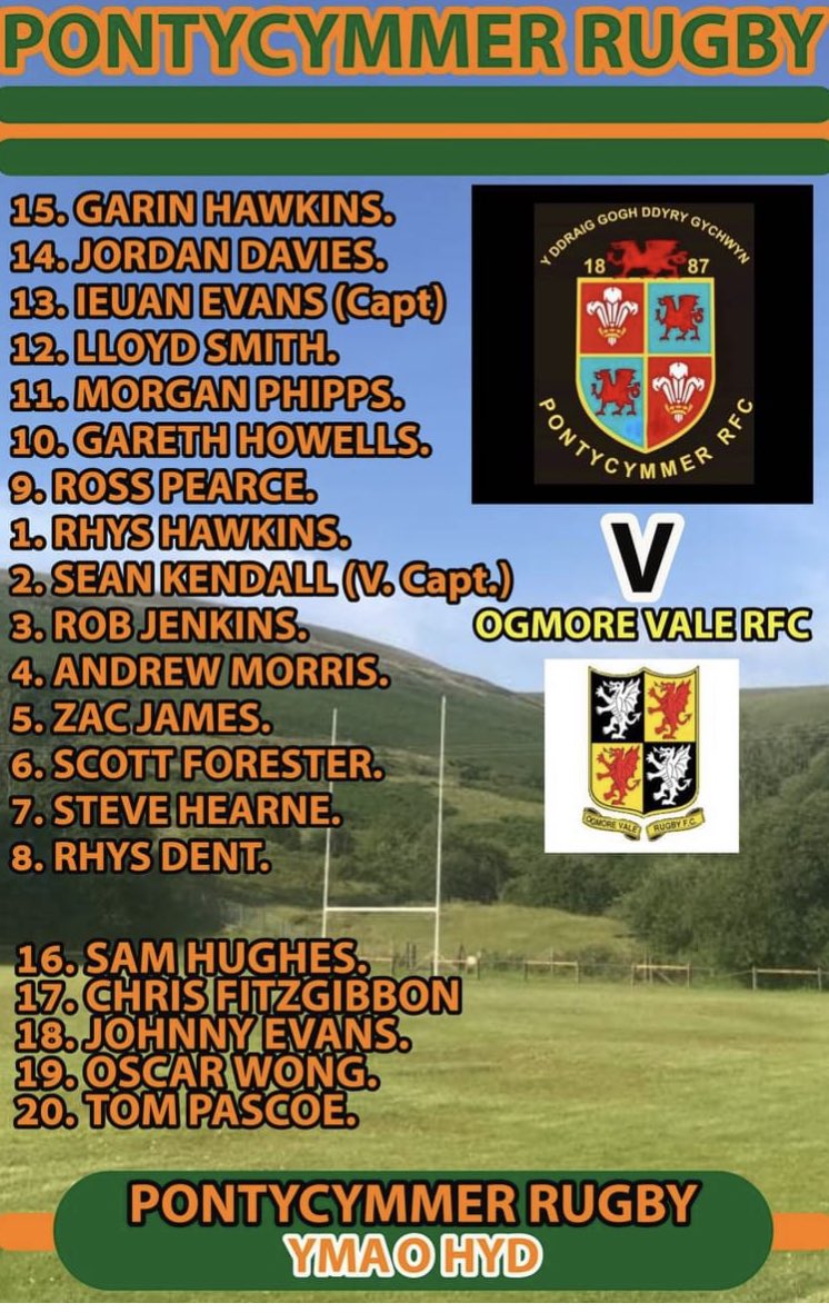 PontycymmerR's tweet photo. 🟢TEAM NEWS🟠.                                      After the big 5 meeting last night, this is the team selected to face @OgmoreValeRFC1 at Fortress Lawrence tomorrow. @valley_ravens @AllWalesSport @lloydselbysmit2 @RossPearce3 @AndrewM56635437 @scottforester4 🔰🔰 https://t.co/aj2t43FiCa