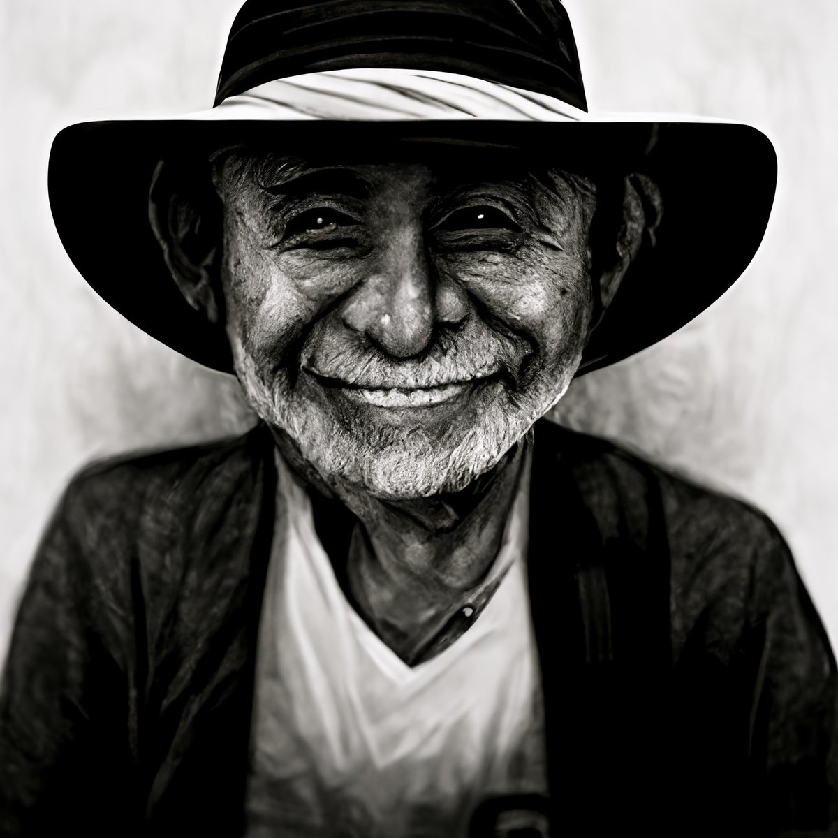 Exciting (Wahoo) or Scary horrid (Grrrr)? Just made (or rather wrangled the ai that made it) my first AI art using #MidJourney, prompt was: Photo realistic mexican pensioner, panama hat, weathered face white shirt, smiling, butterfly lighting. Whatcha think... grr or wahoo?