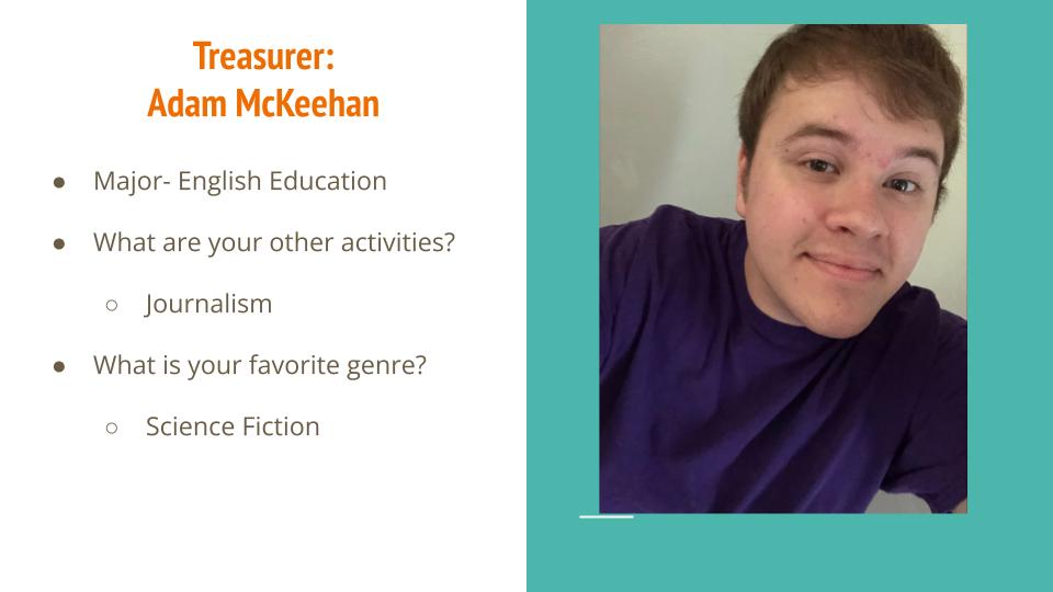 NCTEIUP's tweet photo. Today's officer is our Treasurer, Adam!

Hi! My name is Adam and I’m a senior this year. I’m looking forward to student teaching next semester as I finish up my journey here at IUP. I hope to see you at the meetings! https://t.co/PDPOLeoZxY