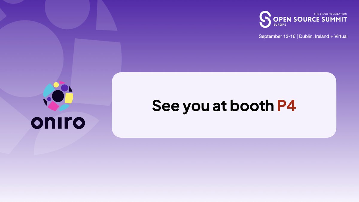 #Oniro is thrilled to join <a href="/linuxfoundation/">The Linux Foundation</a> Open Source Summit at Dublin on 13-16 September. Want to learn more about #opensource, #security, #embeddedlinux, #iot + MUCH more? Come and meet our community at Huawei stand P4.