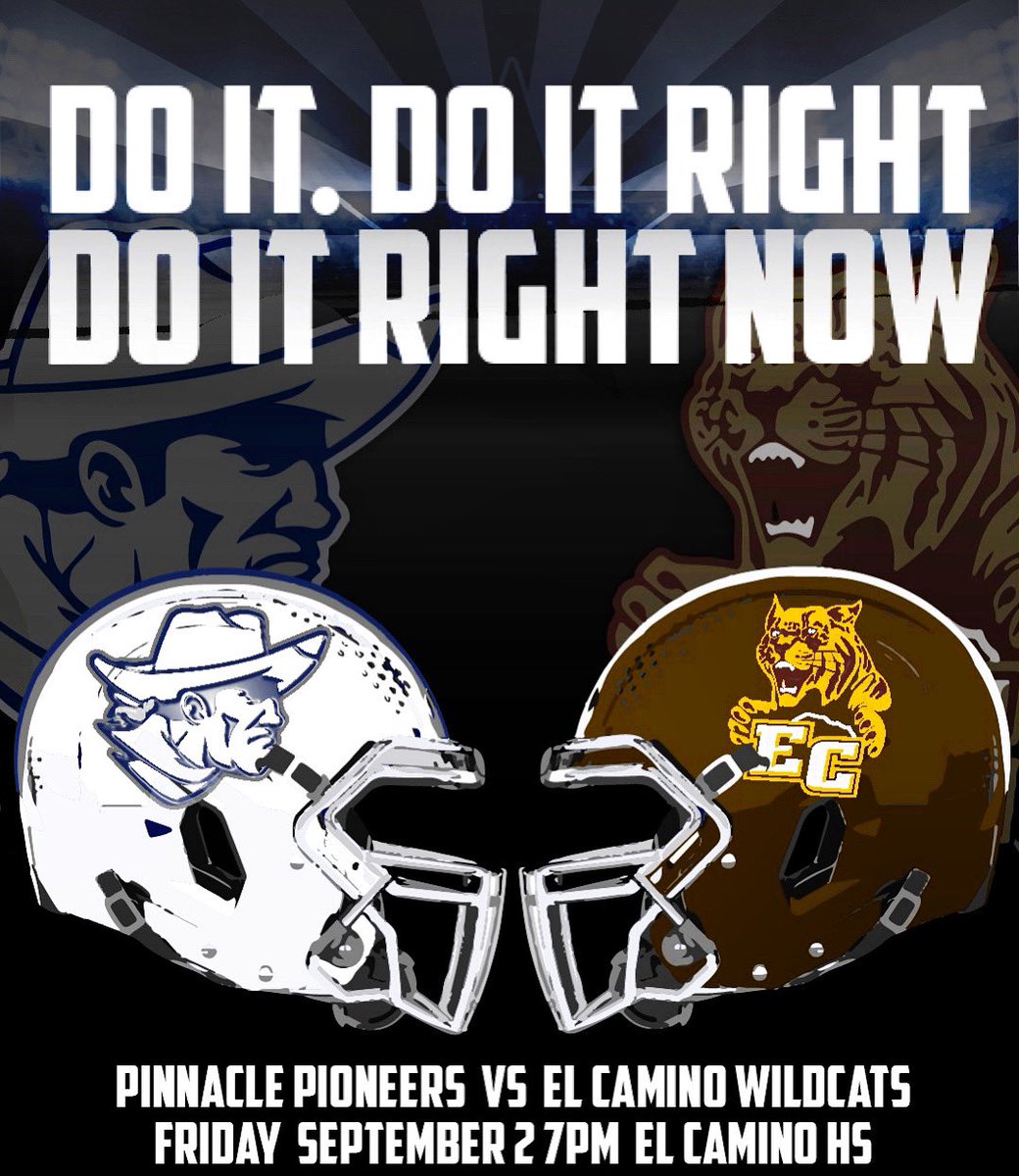 PinnaclePioneer's tweet photo. G A M E D A Y!
Do it. Do it right. Do it right now!

🕖7PM
📍El Camino HS, Oceanside CA
Pinnacle Pioneers vs El Camino Wildcats
#NOW #DefendTheCore #Pinnacle #Pioneers #Football https://t.co/V8IaeEjCkC