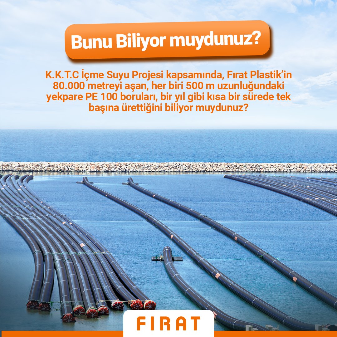 FiratPlastik's tweet photo. K.K.T.C İçme Suyu Projesi kapsamında, Fırat Plastik’in 80.000 metreyi aşan, her biri 500 m uzunluğundaki yekpare PE 100 boruları, bir yıl gibi kısa bir sürede tek başına ürettiğini biliyor muydunuz?
#Fırat #Fıratboru #FıratPlastik #fıratpe100boru #pe100boru #hdpeboru https://t.co/ZSxucgn8S7