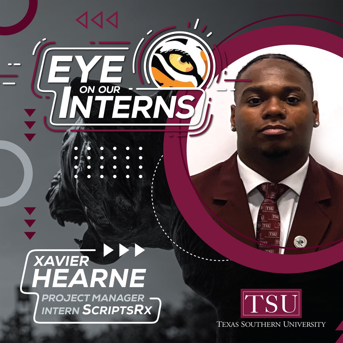 TexasSouthern's tweet photo. Tiger Nation, meet Xavier Hearne. He's fresh off of an internship ScriptsRx where he learned how to build a pharmacy from the ground up. Xavier is a junior pre-pharmacy major. This future PharmD plans to run his own pharmacy one day. #TSUProud #TSU #texassouthern #TSUInterns https://t.co/iVmNtY9RYu