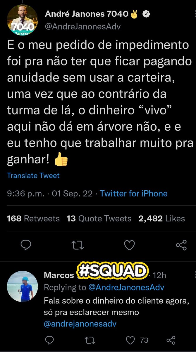 corda_Brasil's tweet photo. O @AndreJanonesAdv em nenhum momento disse que não roubou o dinheiro do seu cliente. Apenas se defendeu do motivo da suspensão da OAB.
Ou seja, é ladrão!
#DevolveODinheiroJanones
@nikolas_dm @MarcosKaizen @kimpaim https://t.co/MAakUCI2YK