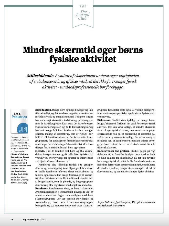 Jesper Schmidt-Persson (@jespedersen92) on Twitter photo I den nye version af #Sygeplejersken - Fag&Forskning kan du læse en kort dansk version af de primære resultater fra SCREENS eksperimentet📱📺🏃♀️🏃♂️
issuu.com/sygeplejersken…
<a href="/ERC_Research/">European Research Council (ERC)</a> <a href="/SDUIOB/">Idræt og Biomekanik</a> @SUND_SDU I den nye version af #Sygeplejersken - Fag&Forskning kan du læse en kort dansk version af de primære resultater fra SCREENS eksperimentet📱📺🏃♀️🏃♂️
issuu.com/sygeplejersken…
<a href="/ERC_Research/">European Research Council (ERC)</a> <a href="/SDUIOB/">Idræt og Biomekanik</a> @SUND_SDU