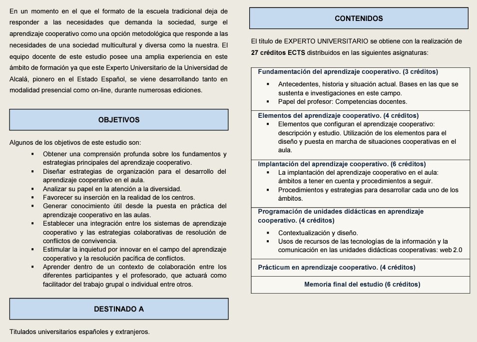 ¡¡DIPLOMA EXPERTO EN APRENDIZAJE COOPERATIVO (VIRTUAL), de la Universidad Alcalá, ¡Aprendizaje ONLINE con la garantía de la UAH!!¡¡Ya puedes realizar la preinscripción hasta el 7 de septiembre!!