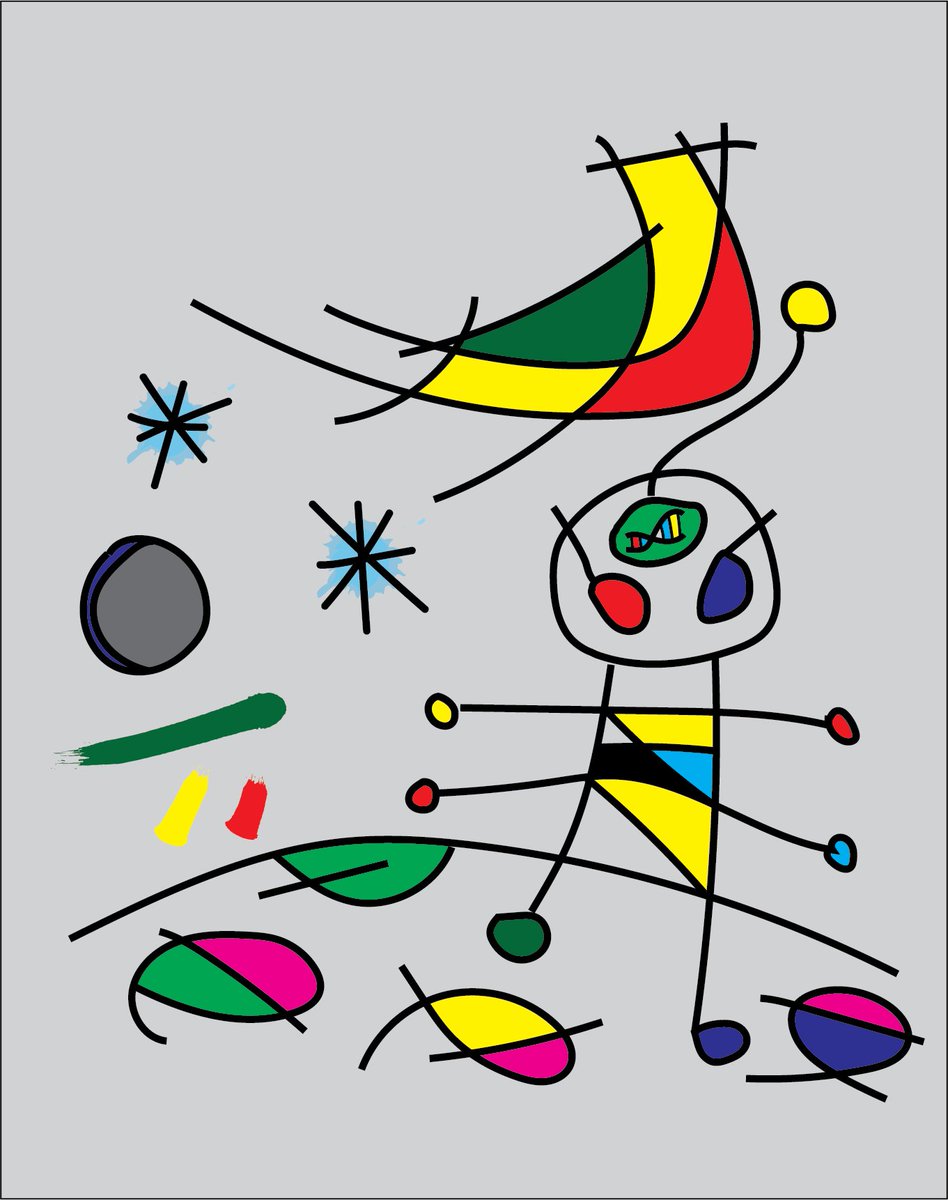 Loom19321's tweet photo. It didn't get selected, but I had lots of fun making this cover art with my son. Here, the neuron is depicted as an alien (many legs and arms), who receives signals (waves) from his/her antenna (cilium) that changes how he/she thinks (DNA helix). Style inspired by Miró. https://t.co/Lgwo5wurIj