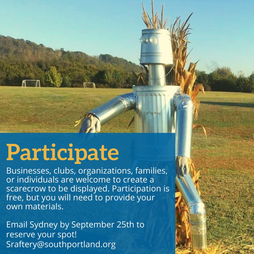 SoPoParksRec's tweet photo. Cool fall air has moved in this week signaling that the fall migration of scarecrows into Hinckley Park won't be far behind. 👩‍🌾
Reserve your group's space by emailing sraftery@southportland.org
#southportland #scarecrow #hinckleypark https://t.co/tQmiGxG9Ws