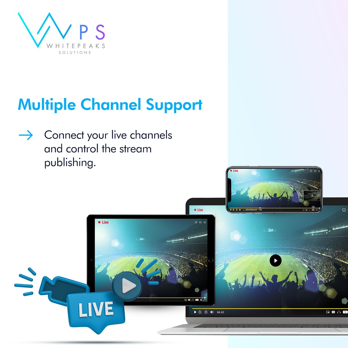 Multi-Channel Support, connect your live channels and control the stream publishing
#WPS #EndtoEnd #OTT #Insfrastructure #MultiChannelSupport #LiveStreasming