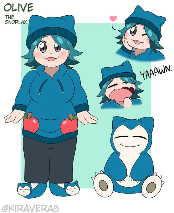gijinka of Kira's Snorlax from BDSP, Olive 