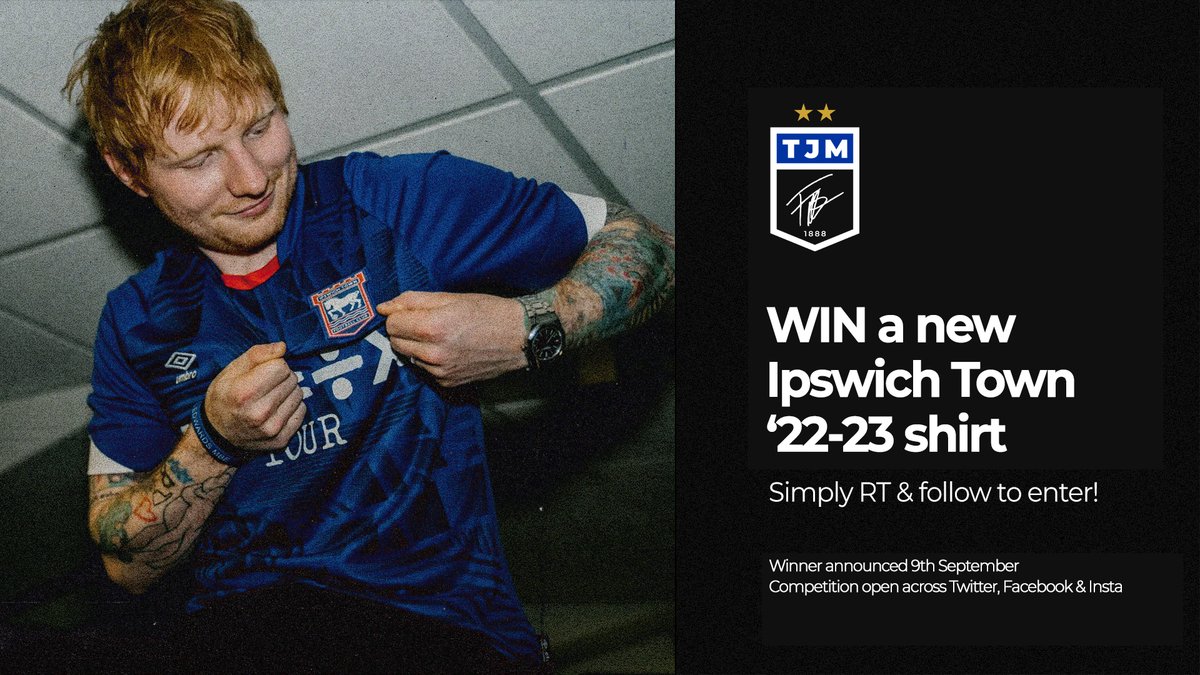 🎁Giveaway!🎁

To celebrate our latest ep you can WIN a 22/23 <a href="/IpswichTown/">Ipswich Town</a> shirt, as modelled here by <a href="/edsheeran/">Ed Sheeran HQ</a>

Check out the ep here👉 spoti.fi/3wHOFLd

To enter:
🔁Retweet this tweet
➡️Follow <a href="/TJMPodcast/">The Journeymen 🇺🇦</a>

Winner announced 9th Sep

#Competition #itfc #Ipswich #EdSheeran