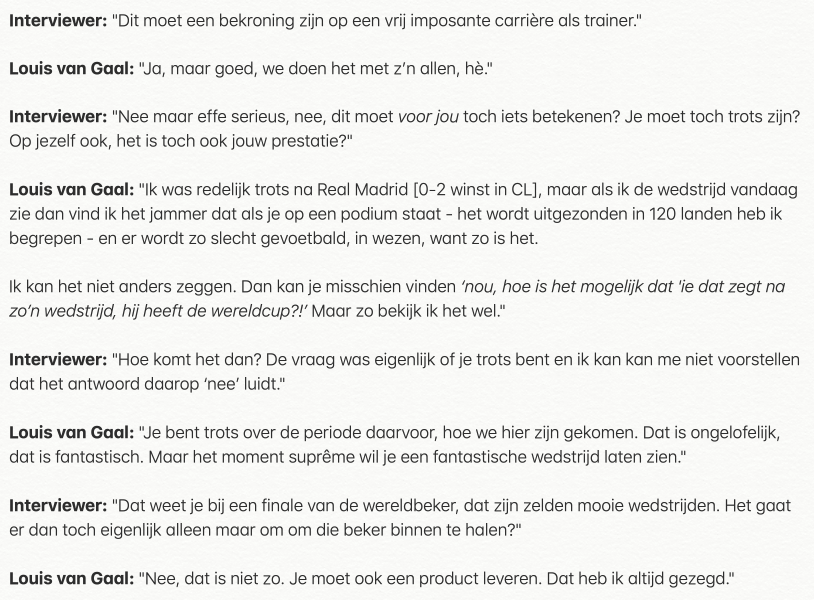 De reactie van Louis van Gaal direct na het winnen van de wereldbeker is fas-ci-nerend.

Interview na #Ajax-Gremio, 1995, met de frustratie op zijn gezicht.