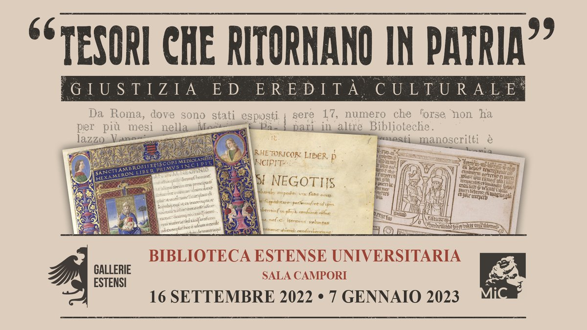 GaEstensi's tweet photo. Le collezioni estensi sono state spesso depredate dai nemici del ducato,che hanno trafugato opere e documenti preziosi per poi, a volte, restituirli spesso incompleti. Da qui parte la mostra della Biblioteca Estense "Tesori che ritornano in patria. Giustizia ed eredità culturale" https://t.co/GqOnR0C0Nb