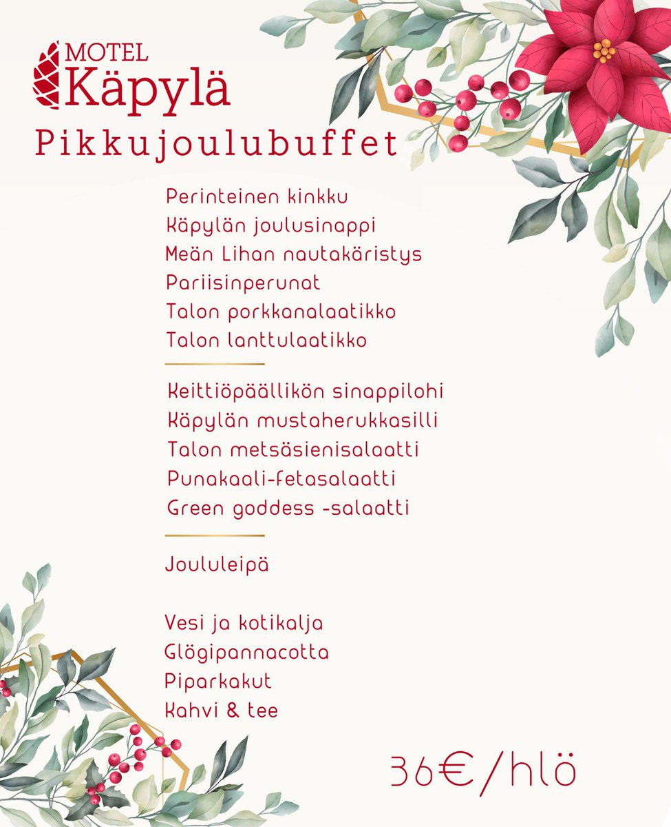MotelKapyla's tweet photo. Joko teiän bosse miettii missä vietätte pikkuiset joulut tänä vuonna..? #pikkujoulut #kinkku #glögi #juhlat #motelkapyla #keminmaa https://t.co/qpdfjRqHfG