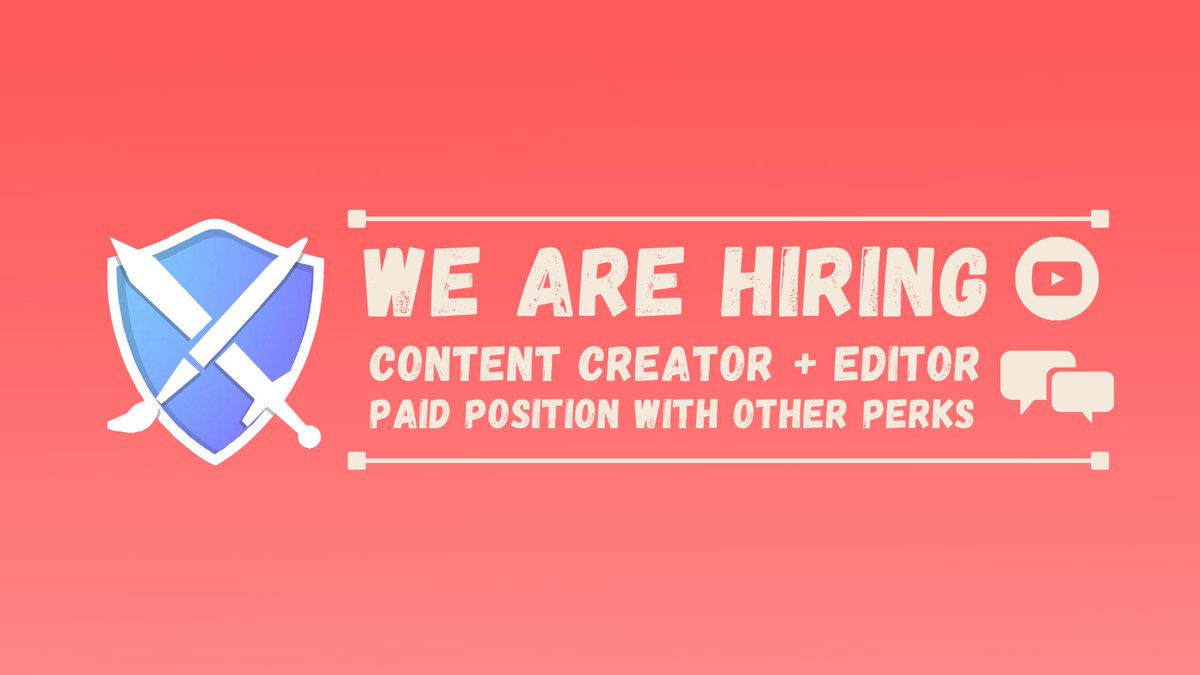 We're hiring for a Content Creator + Editor position! 

Email jobs@pvprp.com with previous experience and any relevant information! 💻

Extra information is available on our Discord.