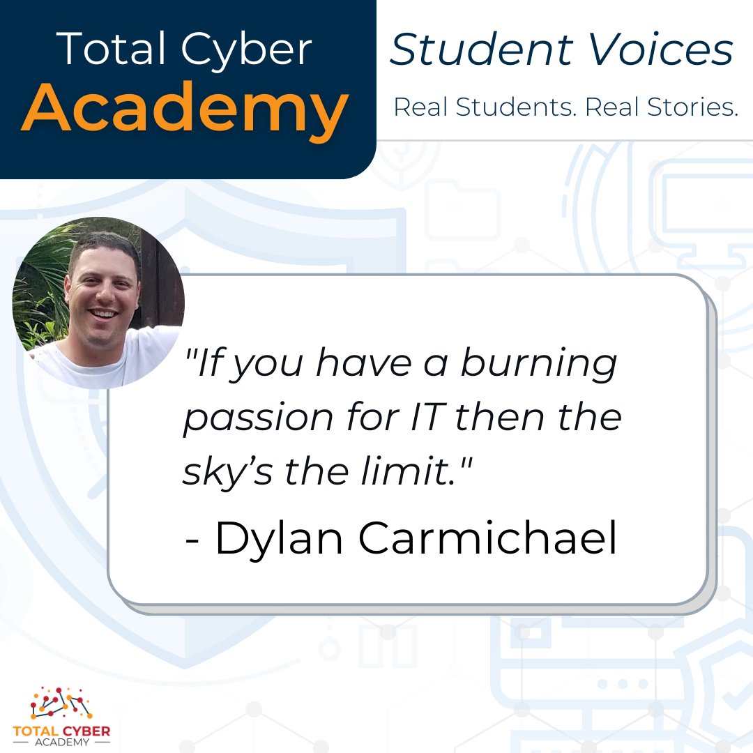 totalcyber's tweet photo. We talked to Dylan Carmichael, a former student of Total Cyber Academy. Here’s what he shared about his experience and where it has taken him in the past year. Read the full story on LinkedIn: https://t.co/IYhwcQv3us
#apprenticeship #penetester #skillbridge https://t.co/JeoLmq4Dnu