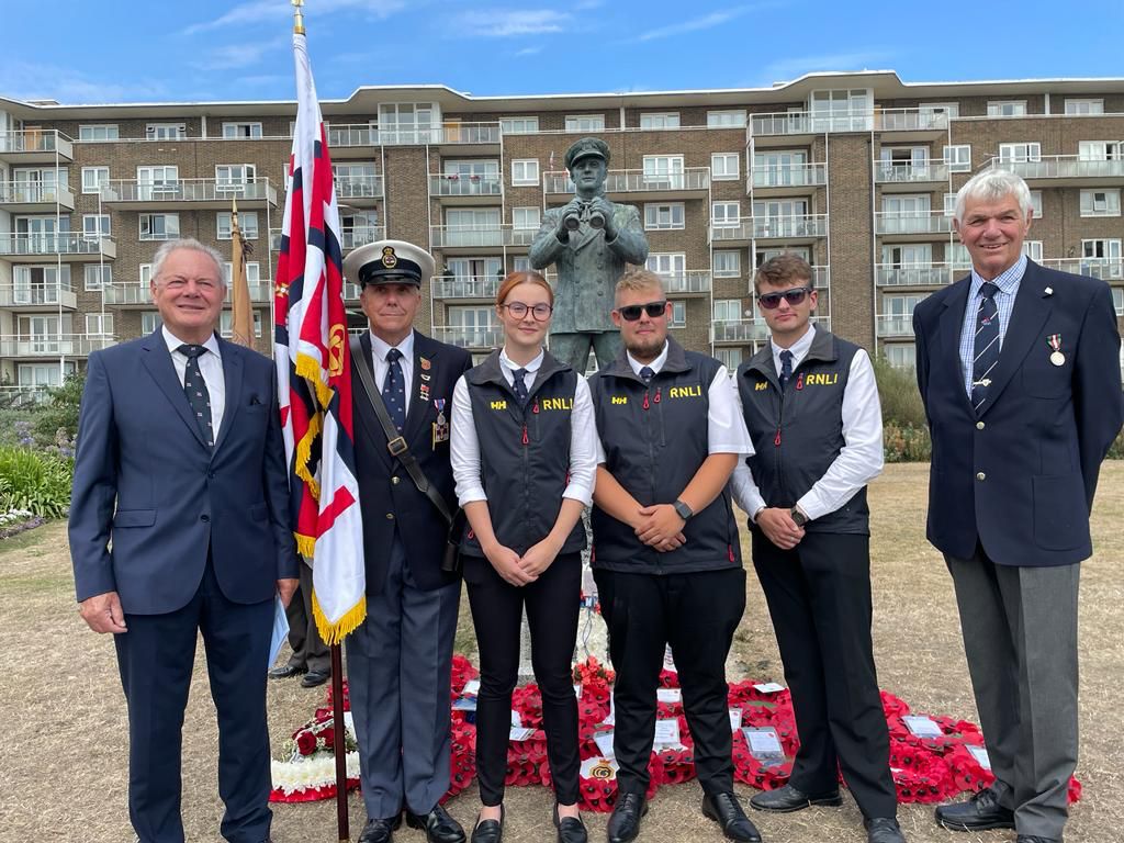 DoverRNLI's tweet photo. Members of the @DoverRNLI were proud to take part in the national Merchant Navy Day celebrations today. The RNLI has a proud record of supporting those merchantmen in difficulty at sea and this year alone the Dover RNLI team have taken part in a number of incidents.
#DoverRNLI https://t.co/Uuvh1sXPHt