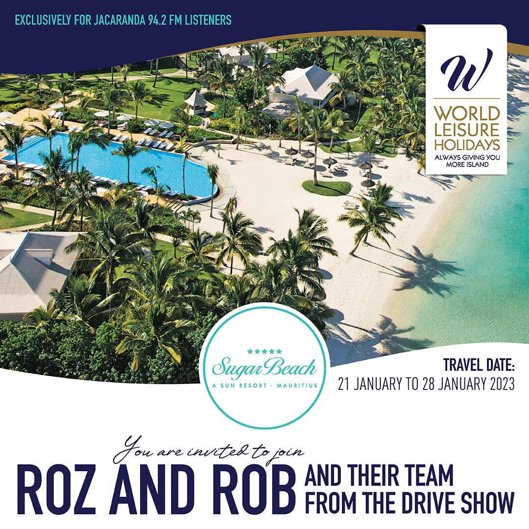 The Drive with Rob and Roz (@jacadrive) on Twitter photo We are going to Mauritius and you are invited! ☀️
Join <a href="/RobForbesDJ/">Rob Forbes</a>, <a href="/RozMcK/">Roz McKenzie</a>, and the drive team for the ultimate holiday paradise at the five-star Sugar Beach Resort in Mauritius! ⛱
Book NOW 👉 bit.ly/3Rd1wxf
#JacaDrive We are going to Mauritius and you are invited! ☀️
Join <a href="/RobForbesDJ/">Rob Forbes</a>, <a href="/RozMcK/">Roz McKenzie</a>, and the drive team for the ultimate holiday paradise at the five-star Sugar Beach Resort in Mauritius! ⛱
Book NOW 👉 bit.ly/3Rd1wxf
#JacaDrive