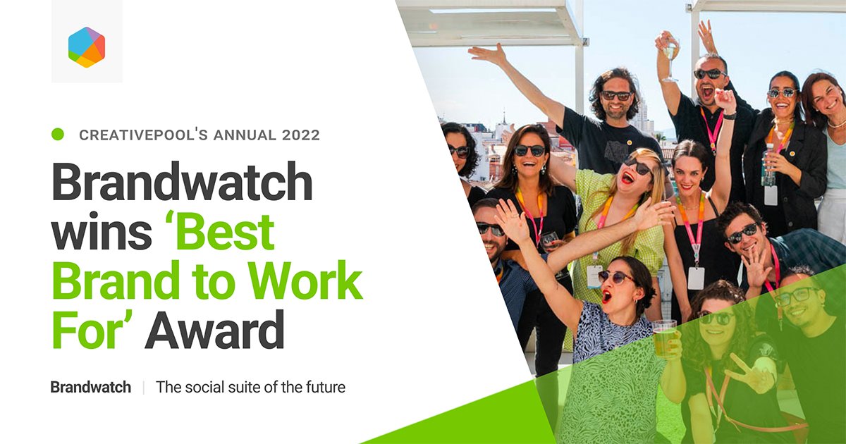 Brandwatch's tweet photo. Wow, we’re blushing over here.😳

We’re proud to say we won @creativepool’s Best Brand to Work For award at last night’s #Annual2022. 😎

Head here to see why we won, and how you can join our team: https://t.co/xbTSJQF1Fc https://t.co/I9mRRmzvBM