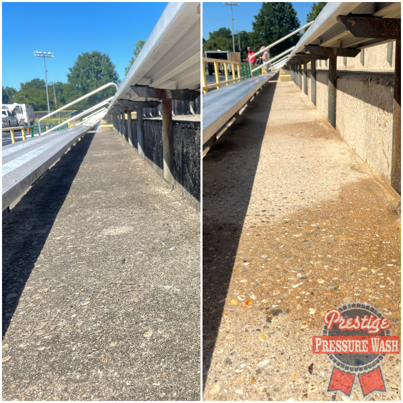 prestigepwing's tweet photo. 🏈 Go Cavs 🏈
1st home game of the 2022 season - and the first in NRHS history on PPW clean bleachers! #SalisburyNC #RowanCounty #CleanBleachers #CleanStadium #CleanConcrete #PressureWash #SoftWash #FootballField #NRHS #FreeOnsiteEstimate https://t.co/QlqiuDfQ6T