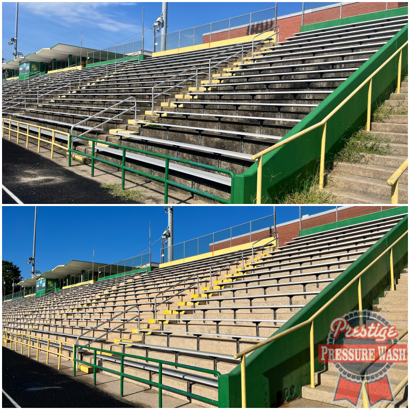 prestigepwing's tweet photo. 🏈 Go Cavs 🏈
1st home game of the 2022 season - and the first in NRHS history on PPW clean bleachers! #SalisburyNC #RowanCounty #CleanBleachers #CleanStadium #CleanConcrete #PressureWash #SoftWash #FootballField #NRHS #FreeOnsiteEstimate https://t.co/QlqiuDfQ6T