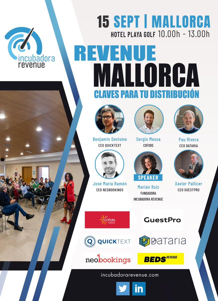 Próximo 15 de Septiembre en Palma de Mallorca, de los eventos con mayor calidad en el sector turístico entorno al Revenue Management hotelero.
Inscripción: bit.ly/3R0Po24 Plazas limitadas!

#revenue #Mallorca