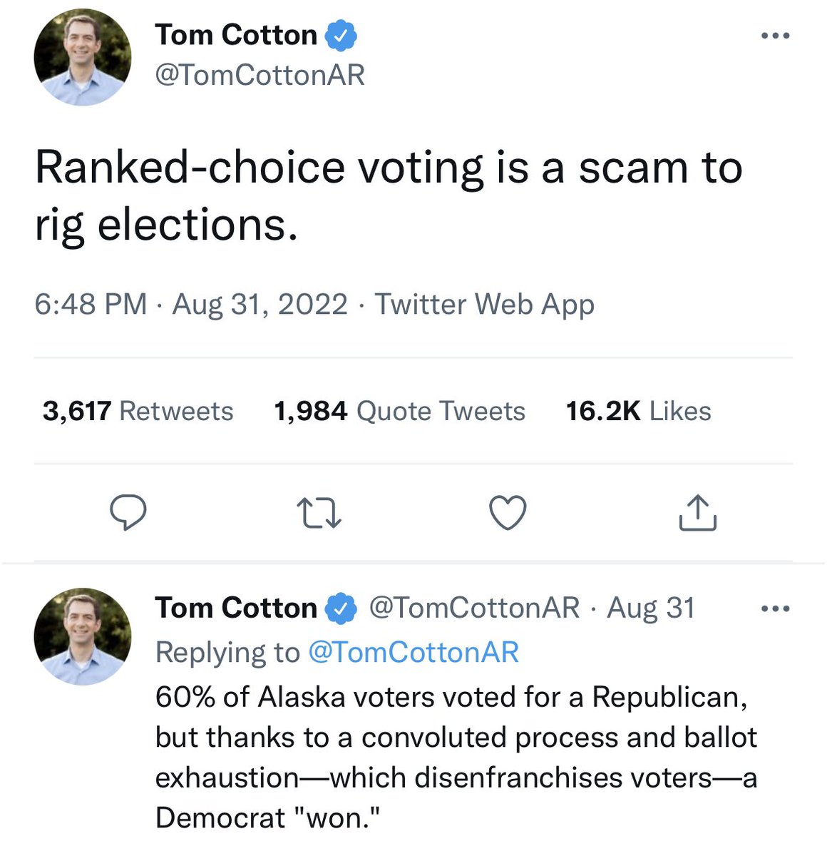 Our elected officials must stop speaking of rigged elections. Sarah Palin lost in the first round and so many people disliked her that many citizens who voted for the other Republican in the race would prefer a democrat instead of Palin. Ranked Choice voting worked correctly