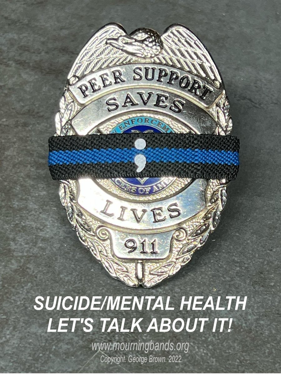 September is suicide prevention month.  badge with Suicide prevention and awareness mourning band for law enforcement, firefighters. Emergency medical service and others to promote discussion in their agency and community. Mourningbands.org