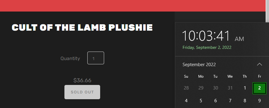 OneGamerGrinds's tweet photo. @cultofthelamb L OHHH L. I took this screenshot after I purchased the plush. https://t.co/wM6xLnEnAK