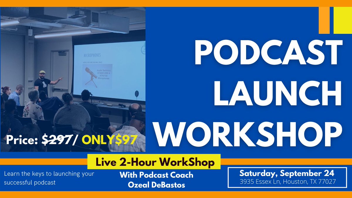 ozealcreates's tweet photo. Hey Houston friends! I'm teaching a 2-hour, in-person "Podcast Launch Workshop" --Saturday, Sept 24th If you interested to launching your podcast, join me for this live workshop #podcast #podhouston #houston https://t.co/9ca2sq52Tt